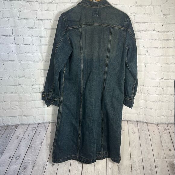 GAP Vintage Y2K Blue Dark Wash Denim Jean Jacket Trench Coat - Picture 4 of 8